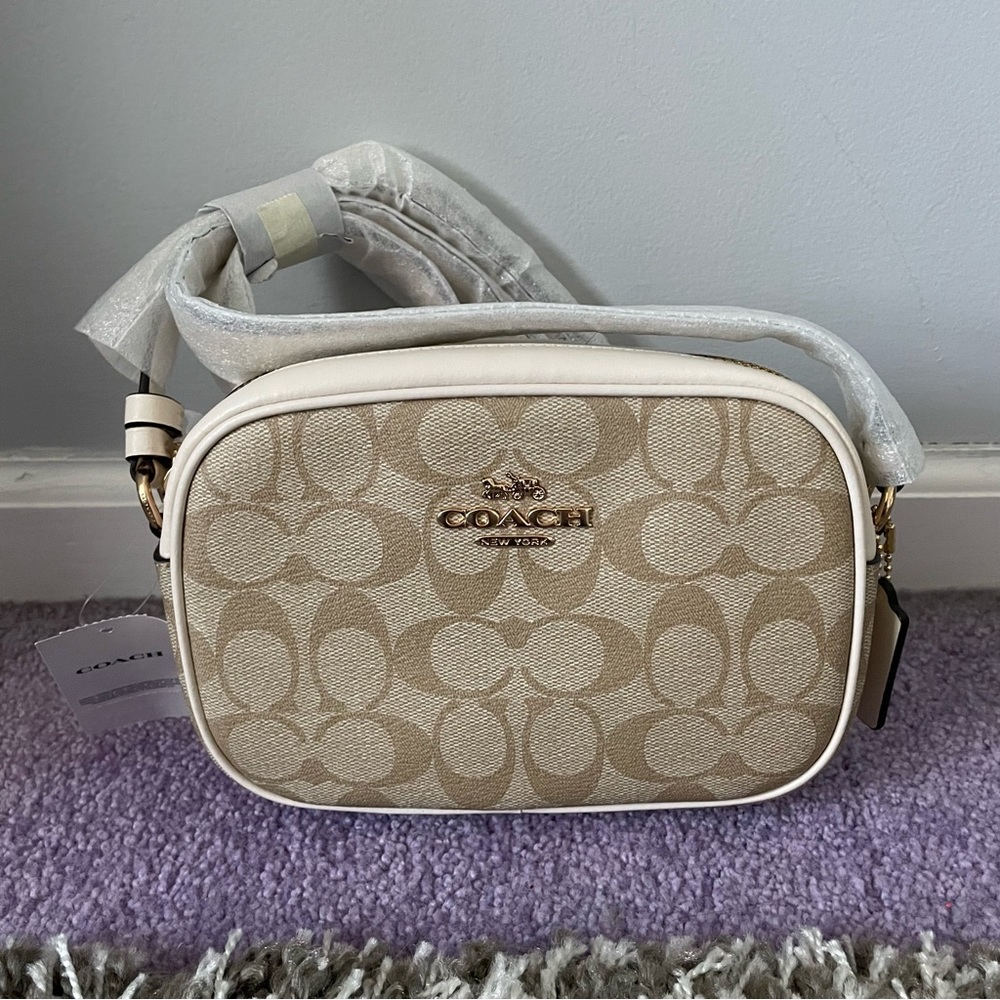 Beige and White Crossbody Coach Purse NWT